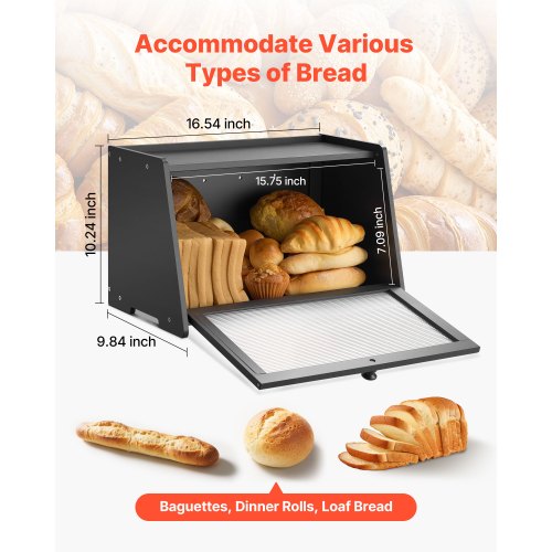 Brödlåda, 42x25x26 cm, Svart, Bambumaterial