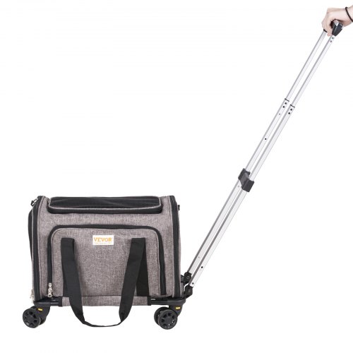 Kæledyrstransport med hjul, 44,5x28,5x29 cm, grå, rullende transportbur