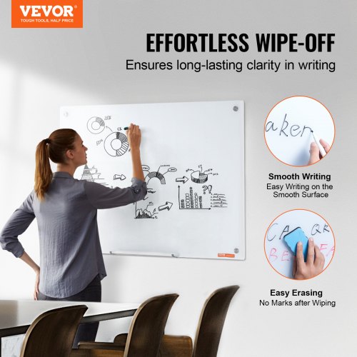 Magnetisk glas whiteboard 90x60x0,4 cm hvid, hærdet glas