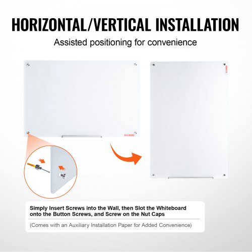 Magnetisk glas whiteboard 90x60x0,4 cm hvid, hærdet glas