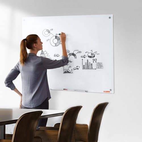 Magnetisk glas whiteboard 120x80x0,4 cm hvid, vægmonteret