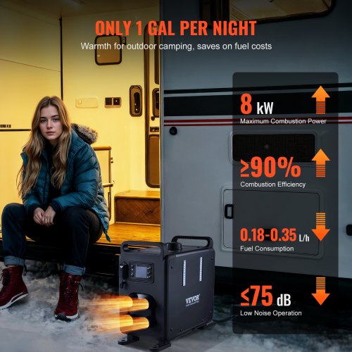 Diesel luftvarmer, 8kW, 12V/24V, Bluetooth, CO-alarm, bærbar varmeenhed