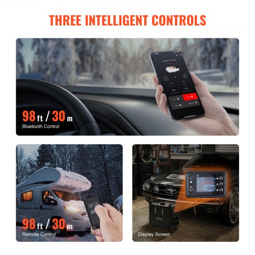 Diesel luftvarmer, 8kW, 12V/24V, Bluetooth, CO-alarm, bærbar varmeenhed