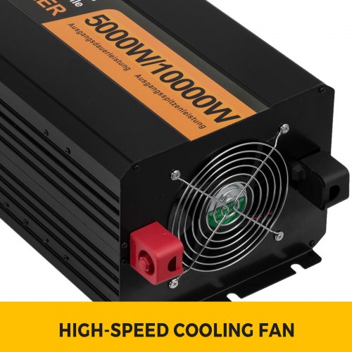 Strøminverter, ren sinus, 5000W, 24V DC til 230V AC, aluminium