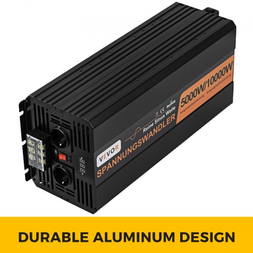 Strøminverter, ren sinus, 5000W, 24V DC til 230V AC, aluminium