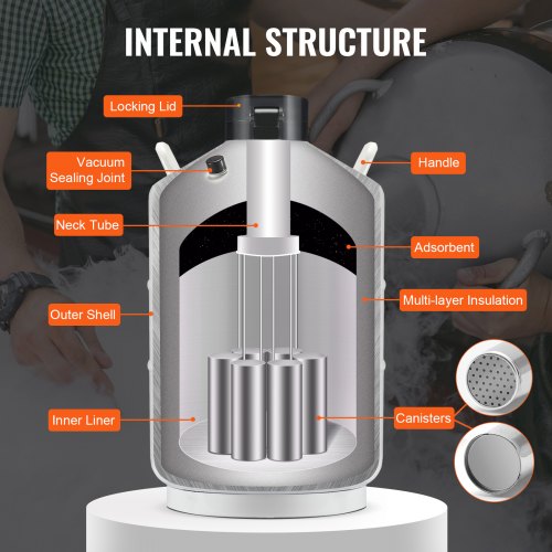 Flydende Nitrogentank, 38,4x67 cm, Aluminiumlegering, Opbevaring