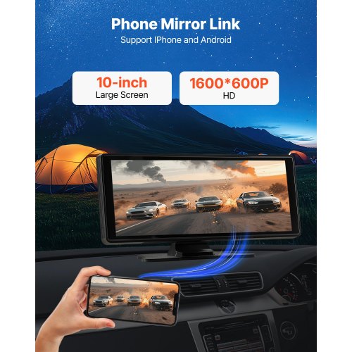 Bilradio, Trådløs HD touchskærm, 25.4x9.7x3 cm, Sort, Bluetooth