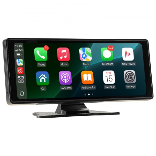 Bilradio, Trådløs HD touchskærm, 25.4x9.7x3 cm, Sort, Bluetooth