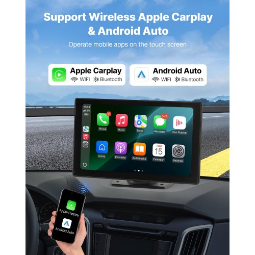 Bilradio, 228,6 mm HD touchskærm, 222x136x40 mm, sort, Bluetooth