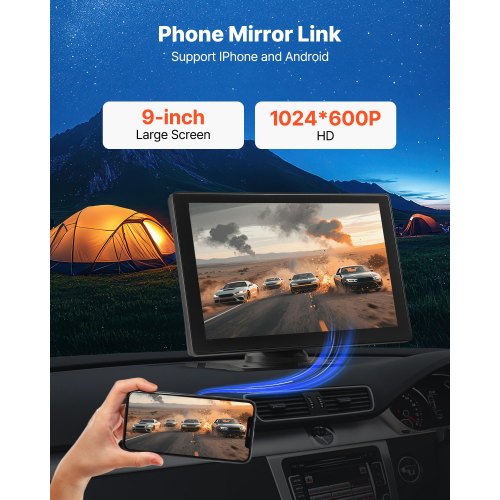 Bilradio, 228,6 mm HD touchskærm, 222x136x40 mm, sort, Bluetooth