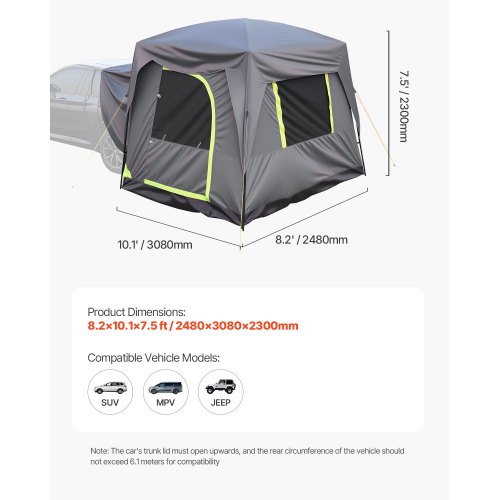 SUV Camping Telt, 2480x3080x2300 mm, Vandtæt, Dobbelt Lag