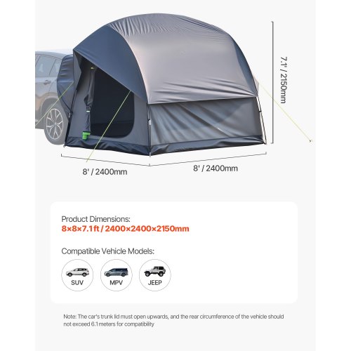 SUV Camping Telt, 240x240x215 cm, Vandtæt, Dobbelt lag, Opbevaring