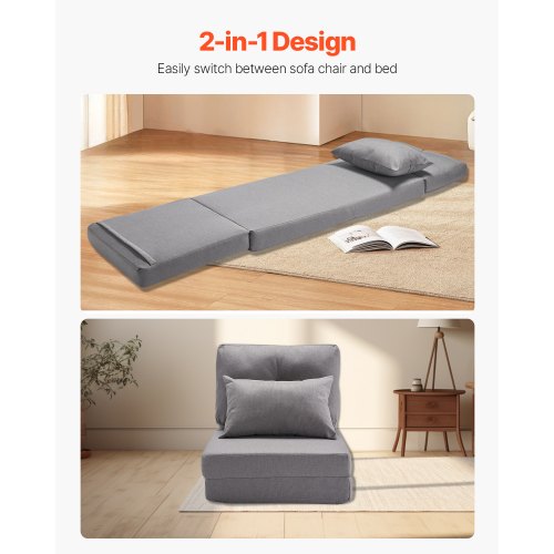 Konvertibel flipstol, 55x167x10,5 cm, grå, justerbar foldbar sovesofa