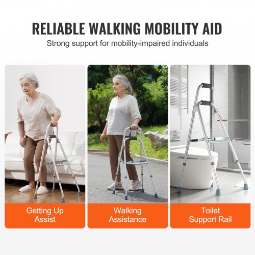 Rollator, Sammenklappelig Hemi Walker, 38x32.5x77-88.9 cm, Justerbar højde, Aluminium