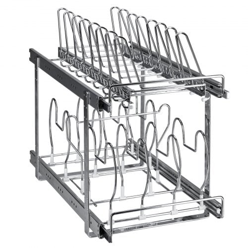 Gryde- og panderist, 2-lags udtrækkelig organizer, 30.5x57.4x46.5 cm, krom, stål
