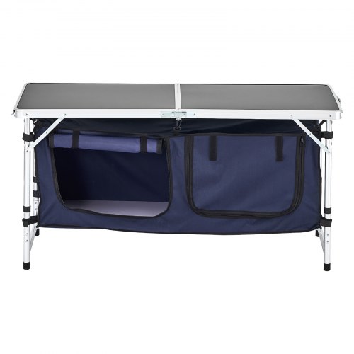 Camping køkkenbord, 56x63.5x71 cm, Blå, Aluminium, Opbevaring
