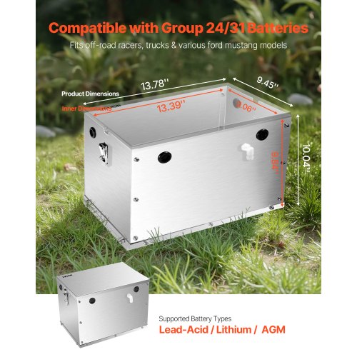 Batteriboks, aluminiumlegering, 35x24x25,5 cm, opbevaringskasse