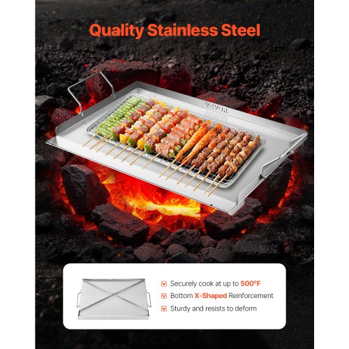 Grillplade, 58,5x40,6 cm, Rustfrit Stål, Flad Top Stegeplade