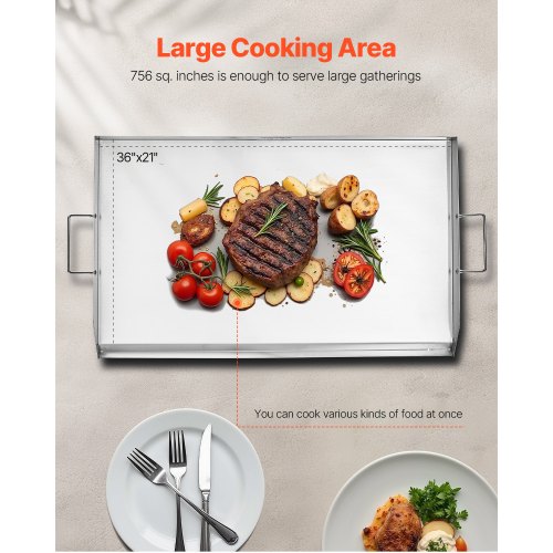 Grillplade, Rustfrit stål flad top, 91x55,9 cm, Stål, Bærbar