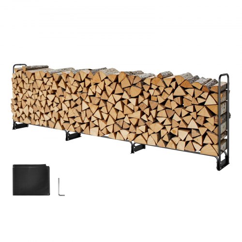 Brændestativ med overtræk, 386x36x117 cm, Sort, Stål, Udendørs opbevaring