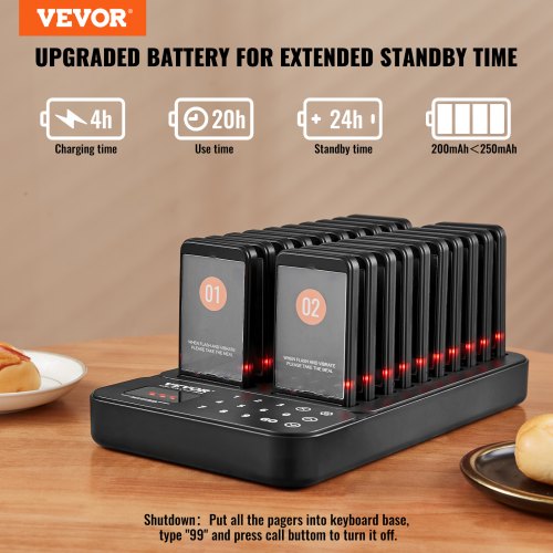 Restaurant Pager System, 273x154x30 mm, Sort, Trådløs Køopkald