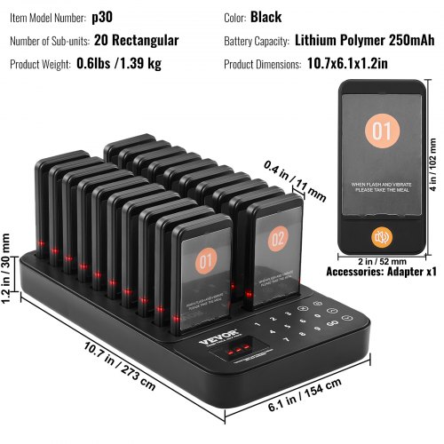 Restaurant Pager System, 273x154x30 mm, Sort, Trådløs Køopkald