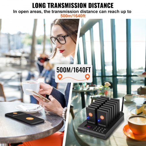 Pager System, Trådløst gæstekald 500m, 16 buzzere, 236x152x28 mm, Sort