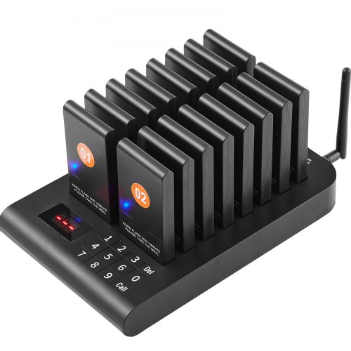 Pager System, Trådløst gæstekald 500m, 16 buzzere, 236x152x28 mm, Sort