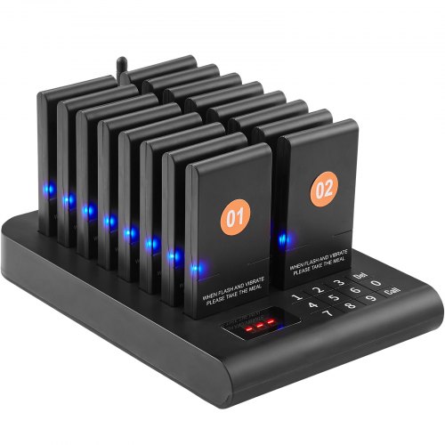 Pager System, Trådlöst Gästupprop 500m, 16 Summer, 236x152x28 mm, Svart