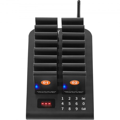 Pager System, Trådløst gæstekald 500m, 16 buzzere, 236x152x28 mm, Sort