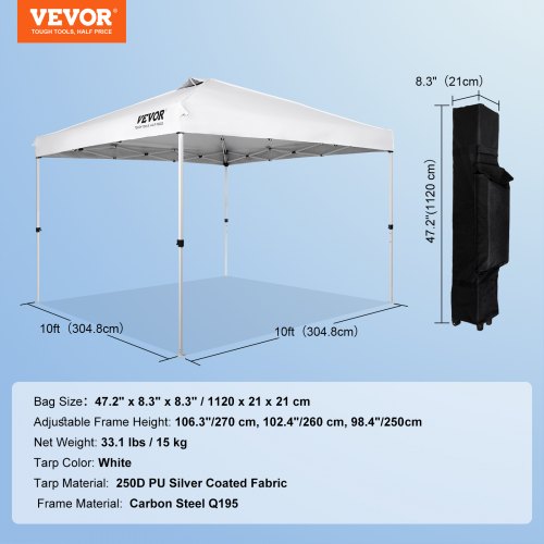 Pavillon, 304,8x304,8 cm, Hvid, Bærbar Opbevaring