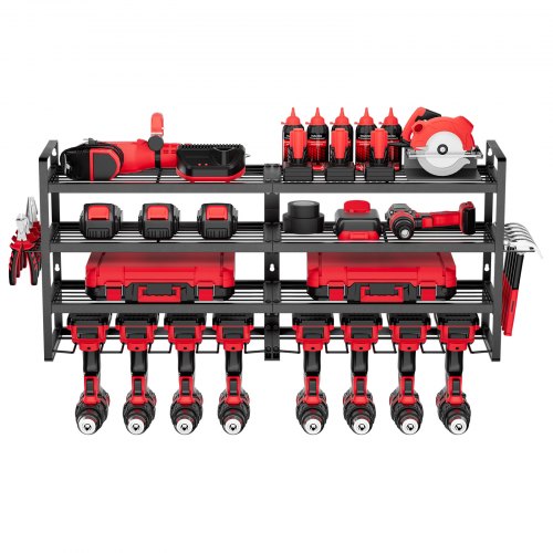 Power Tool Organizer, 4-lags vægmonteret reol 92,9x20x42 cm, Sort, Stål