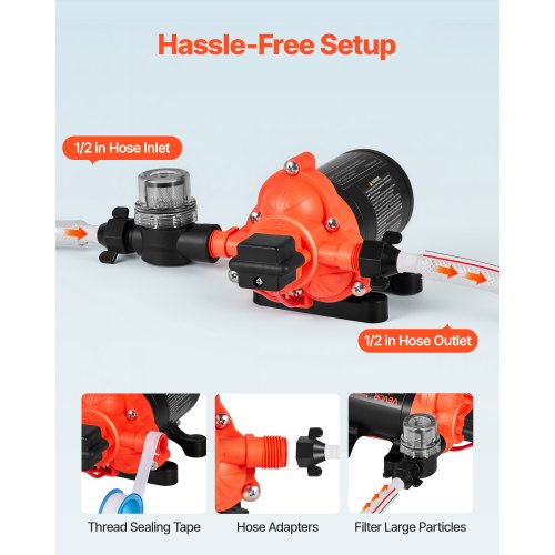 Vattenpump, 12V DC 15,1 L/min självsugande membran, svart, för husbil och marin