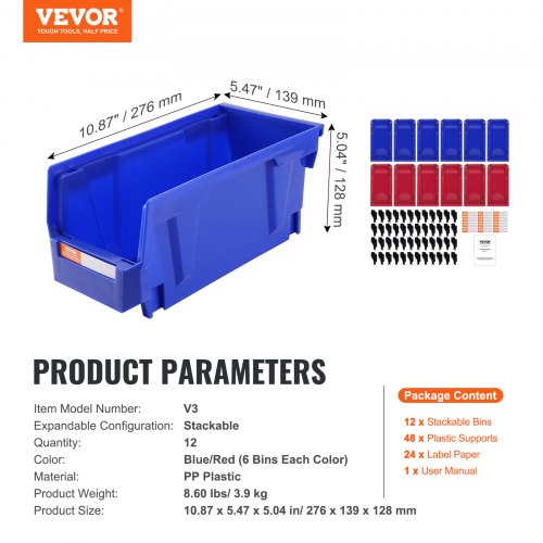 Opbevaringsboks, 27,6x13,9x12,8 cm, Blå/Rød, Plastik, Stabelbar Opbevaring