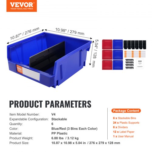Opbevaringsboks, 27,6x27,9x12,8 cm, Blå/Rød, Plast, Stabelbar opbevaring