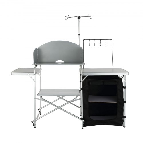 Camping køkkenbord, 146x46x168 cm, Sort, Sammenklappelig
