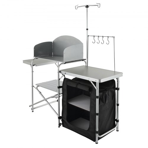 Camping køkkenbord, 146x46x168 cm, Sort, Sammenklappelig