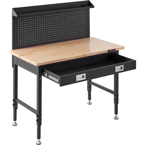 Arbejdsbord, Justerbar højde, 121,9x61x71,1-100,3 cm, Eg, Kulstofstål