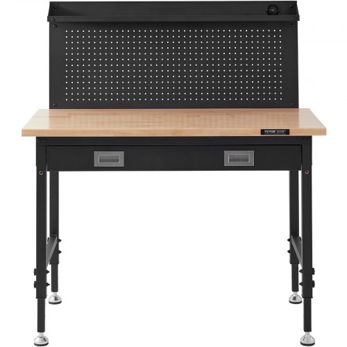 Arbejdsbord, Justerbar højde, 121,9x61x71,1-100,3 cm, Eg, Kulstofstål