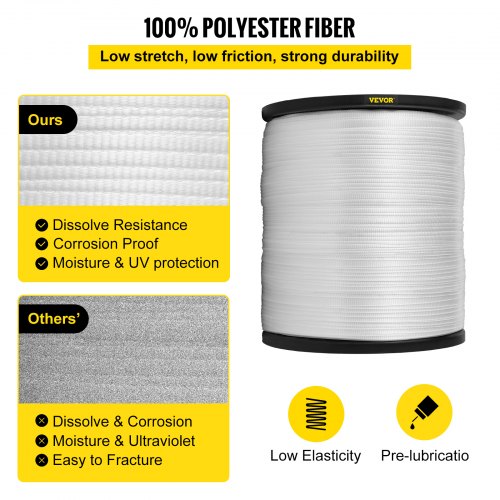 Polyester træksnor 961x1,27 cm hvid, fladt reb, træk