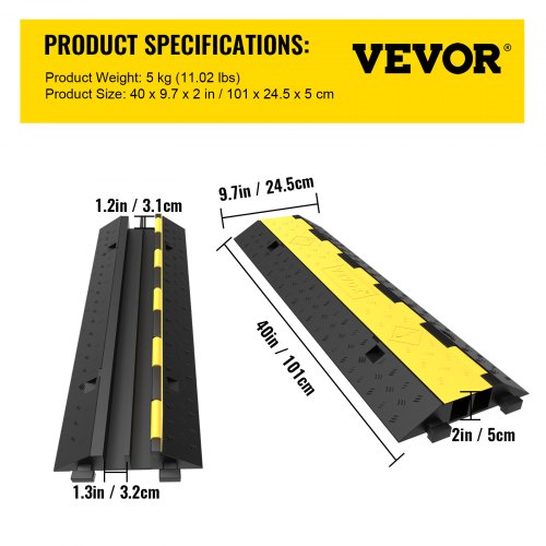 Kabelbeskytter rampe, 101x24,5x5 cm, Sort, Gummi