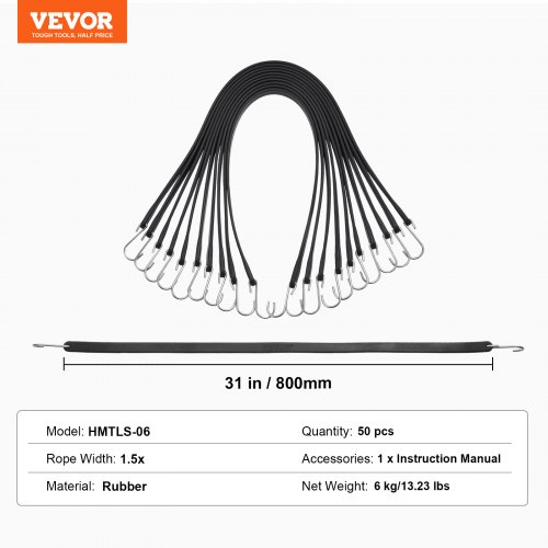 Bungee snorsæt, 80x1,98x0,5 cm, Sort, Kraftig gummi