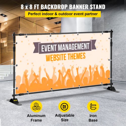 Baggrundsbannerstativ, 243,8x243,8 cm, Sort, Justerbar aluminiumsramme