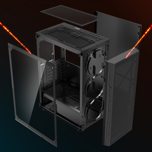 PC Gaming Kabinet, Mid-Tower, 320 mm GPU-understøttelse, Hærdet glas, Stål
