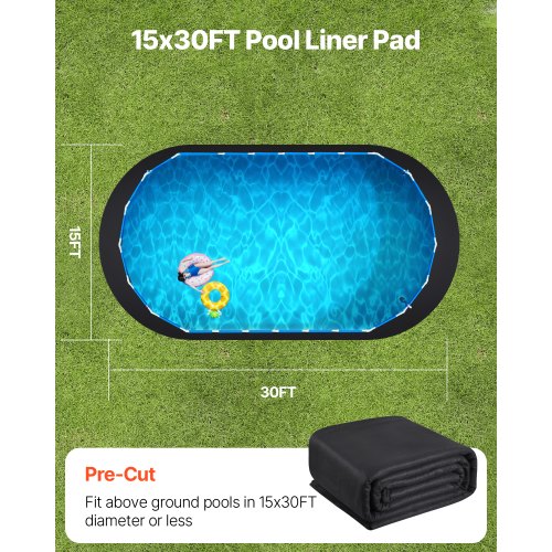Pool Liner Underlag, Oval, 457x914 cm, Sort, Geotekstil Materiale