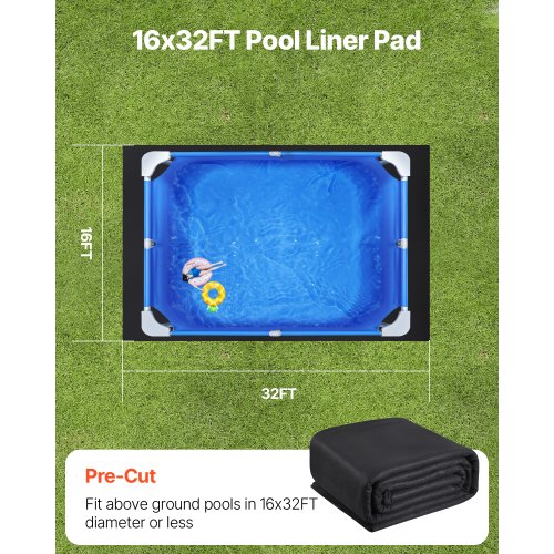 Pool Liner Pad, 488x975 cm, Sort, Geotekstil Materiale