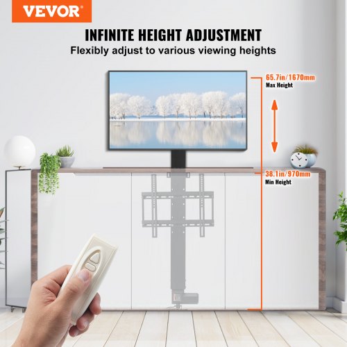 Motoriseret TV-lift, højdejusterbar 71,1 cm, 71,1 cm, sort, aluminiumlegering