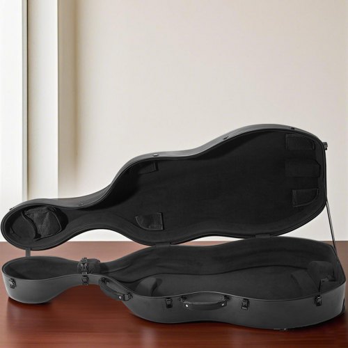 Cello-etui, 4/4 fuld størrelse komposit kulfiber, 137x53x32 cm, sort, letvægt