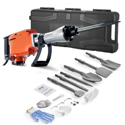 Nedrivningshammer, 2200W elektrisk betonbryder, 6 mejsler, metal