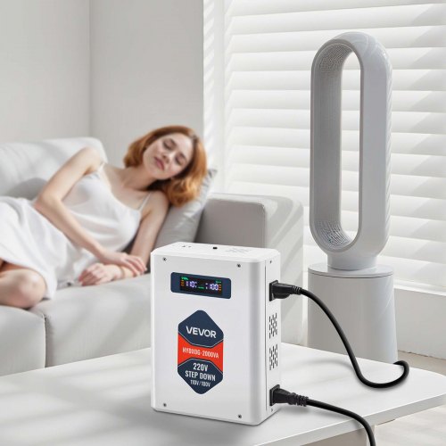 Jännitemuunnin, Step Down 2000VA 220V–110V, raskas käyttö, LCD-näyttö